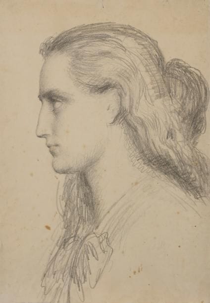 Paul BOREL (1828-1913)
Portrait de femme de profil
Crayon noir.
Signé à la plume en bas à droite
(Déchirures sur les bords et rousseurs).
44.5 x 31 cm