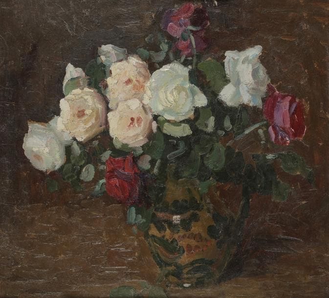 Stefan LUCHIAN (1866-1916)
Vase de fleurs
Huile sur carton.
Signée en bas à gauche.
Au dos, cachet du Ministère de la Culture avec Droit de sortie mentionnant l’artiste et la date 7.41.
46 x 51 cm