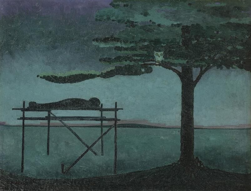 Frank OVERTON COLBERT (1895-1953)
The Trail to Happy Hunting Ground, vers 1923
Huile sur carton toilé.
Signée en bas à gauche.
30 x 41 cm

Exposition :
Indian Folk Lore Pictures painted by F. Overton Colbert Chickasaw Indian, Montross Gallery, New York, 1923, n°11.


Nous remercions Monsieur Ed Garland pour les informations qu’il nous a transmises.

Frank?Overton?Colbert?Redfeather?(«?Plume?rouge?»),?né?en?1895,?descend?d’une?longue?lignée?de?chefs?Chickasaw?indiens?et?appartient?à?l’une?des?familles?les?plus?anciennes?des?États-Unis.?Colbert?passe?son?enfance?en?Oklahoma.?Après?la?première?guerre?mondiale,?il?s’installe?à?Greenwich?village?et?étudie?à?l’École?des? Arts? Appliqués? de? New? York? au? même? moment? que? William? Gropper.? En?
1921,? l’artiste? rejoint? le? groupe? Inje-Inje? et? expose? au? printemps? à? la? fameuse?Montross? Gallery? puis? une? seconde? fois? en? 1923.? Ses? multiples? expositions? à?New? York? et? notamment? au? Whitney? Studio? Club,? permettent? à? ses? œuvres?d’être? immédiatement? remarquées.? En? 1923,? il? s’installe? à? Paris? sur? la? rive?gauche?avec?sa?femme?pour?étudier?à?l’École?des?Beaux-Arts.?Il?expose?au?Salon?d’Automne?la?même?année?et?au?salon?des?Indépendants?en?1926.?Surnommé?le?«?Peau?rouge?de?Montparnasse?»,?et?habitué?des?cafés,?il?fréquente?le?milieu?artistique? parisien? et? dessine? habituellement? sur? du? papier? d’emballage? qu’il?récupère?dans?les?boucheries1.?Suite?à?une?dépression,?il?rentre?aux?États-Unis.?En?1941,?atteint?d’une?maladie?mentale,?il?est?hospitalisé?dans?le?Colorado?et?y?meurt?le?20?mars?1953.?Dix?ans?après?sa?mort,?une?exposition?rétrospective?est?organisée?à?la?galerie?Paula?Insel?à?New?York.
La?participation?de?Colbert?au?Groupe?Inje-Inje?est?un?tremplin?dans?la?diffusion?de?ses?œuvres.?Ce?mouvement,?créé?en?1920?par?Holger?Cahill2?combine?des?aspects? du? dadaïsme,? du? primitivisme? et? la? recherche? de? la? be