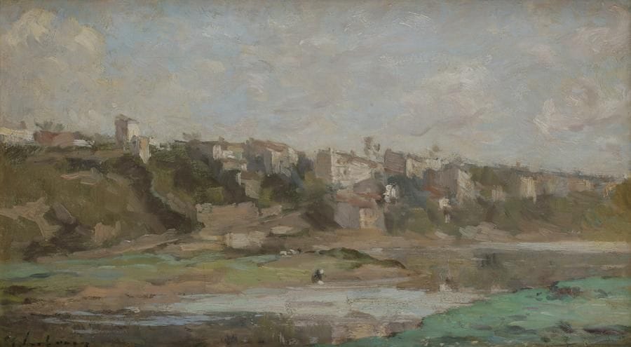 Albert LEBOURG (1849-1928)
Village et lavandière
Huile sur toile.
Signée en bas à gauche.
23 x 40 cm