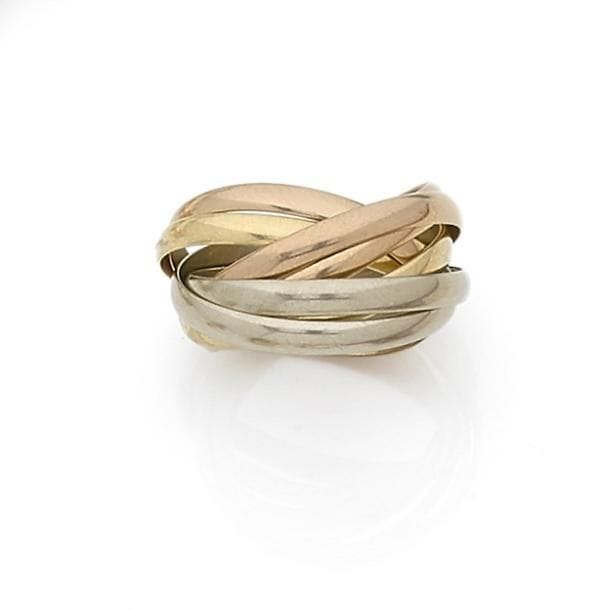 Bague semainier en ors 18K (750 ‰) de couleurs. 
Tour de doigt : 55 / 56.
Poids : 8,6 g
