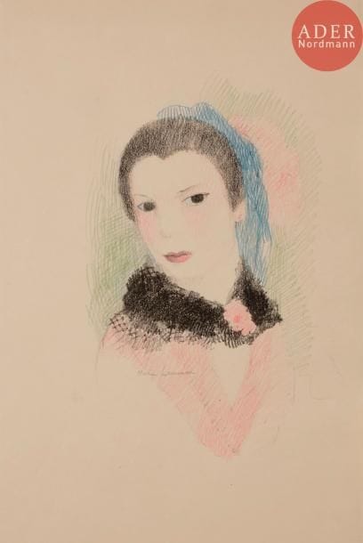 Marie LAURENCIN
 Ma Germaine. 1931. Lithographie. 300 x 195. Marchesseau 169. Parfaite épreuve sur simili-japon, largement rehaussée aux crayons de couleurs, signée au crayon. Toutes marges. Tirage inconnu.