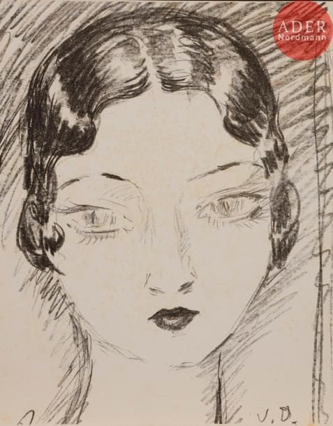 Kees van DONGEN
 Tête de femme de face, cheveux courts. 1929. Lithographie. 272 x 220. Juffermans L 15. Très belle épreuve tirée pleines marges, sur vélin mince. Infimes rousseurs éparses.