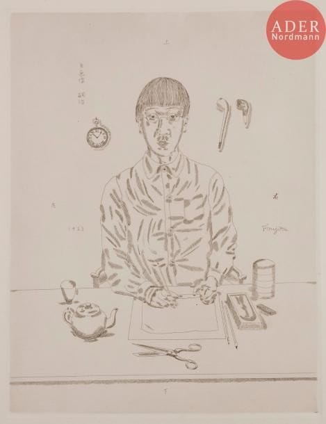 Léonard-Tsuguharu FOUJITA
 Autoportrait. 1923. Eau-forte. 415 x 317. Johnson 58 ; Buisson 23-22. Très belle épreuve sur vélin blanc fort, non signée comme à l’ordinaire. Rousseurs claires essentiellement dans la marge droite. Toutes marges non ébarbées. Tirage à environ 150 épreuves. A. Vollard éd.