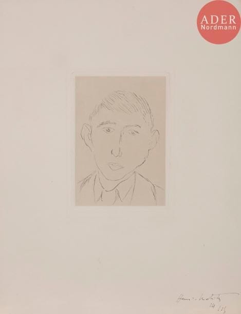 Henri MATISSE
D. Galanis, « Paysan ». 1915-1916. Eau-forte. 141 x 100. Duthuit-Garnaud 70. Très belle épreuve sur chine appliqué, numérotée et signée à la plume et à l’encre dans l’angle inférieur droit du feuillet. Toutes marges. Rare. Tirage à 15 épreuves.