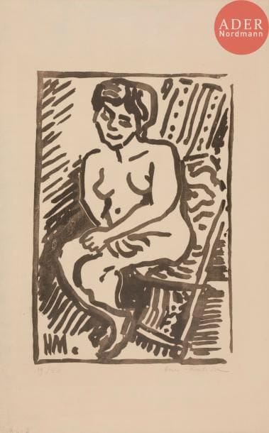 Henri MATISSE
Petit bois noir. 1906. Bois gravé. 311 x 212. Duthuit-Garnaud 319. Très belle et fraîche épreuve sur vergé filigrané « Van Gelder Zonen », numérotée et signée au crayon. Infimes traces d’oxydation et d’empoussiérage. Minuscules décharges d’encre au bord gauche. Toutes marges. Tirage à 50 épreuves.