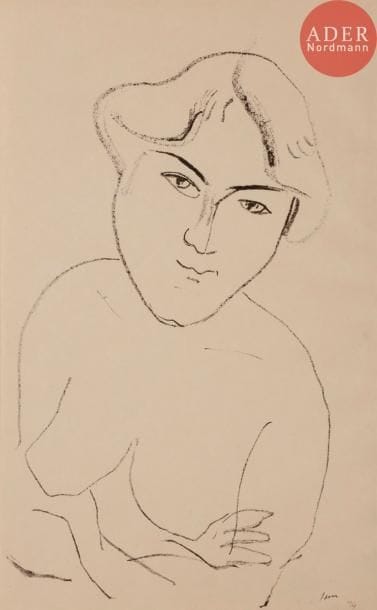 Henri MATISSE
Torse aux bras croisés. 1906. Lithographie. 420 x 245. Duthuit-Garnaud 400. Très belle épreuve sur simili-japon, numérotée à la plume et à l’encre. Légères traces de frottement en surface. Toutes marges. Rare. Tirage à 25 épreuves.