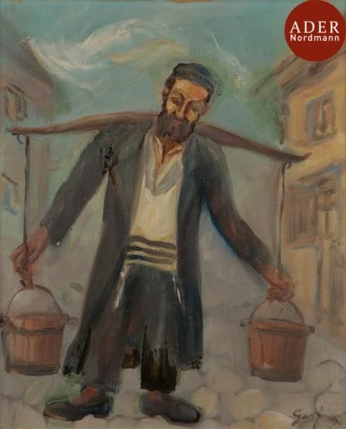 David GARFINKIEL (1902-1970)
Le porteur d’eau
Huile sur toile.
Signée en bas à droite.
31 x 33 cm

Mots clés : judaica, jewish, hebreu, hebrew, rabbin, synagogue, juif, juive, israélite, hebraica, judaism, torah, juden, sionism