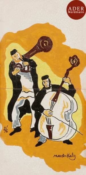 MANé-KATZ (d’après)
Musiciens juifs
Carreaux en céramique émaillée.
Signé en bas à droite.
30 x 15 cm

Mots clés : judaica, jewish, hebreu, hebrew, rabbin, synagogue, juif, juive, israélite, hebraica, judaism, torah, juden, sionism