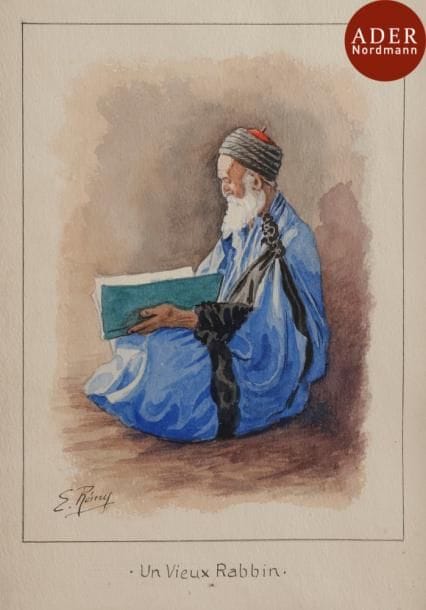 Émile REMY (1875-1944)
Un Vieux rabbin
Aquarelle sur papier.
Signée en bas à gauche.
17 x 13 cm

Mots clés : judaica, jewish, hebreu, hebrew, rabbin, synagogue, juif, juive, israélite, hebraica, judaism, torah, juden, sionism