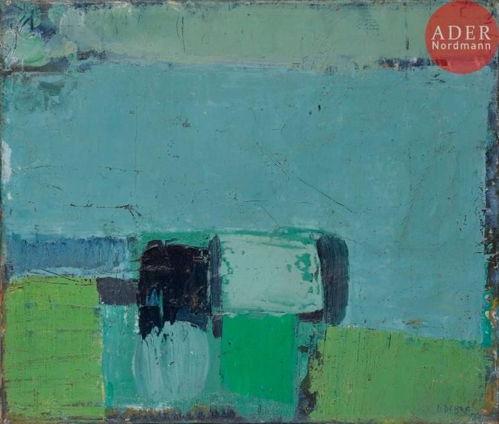 Olivier DEBRÉ (1920-1999)
Montlouis, pâques, 1957
Huile sur toile.
Signée et datée en bas à droite.
Signée au dos sur le châssis.
Titrée et datée au dos.
38 x 46 cm