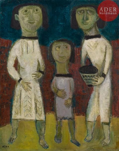 Akira KITO [japonais] (1925-1994)
Deux femmes et un enfant, vers 1953
Huile sur toile.
Signée en bas à gauche.
81 x 65 cm
