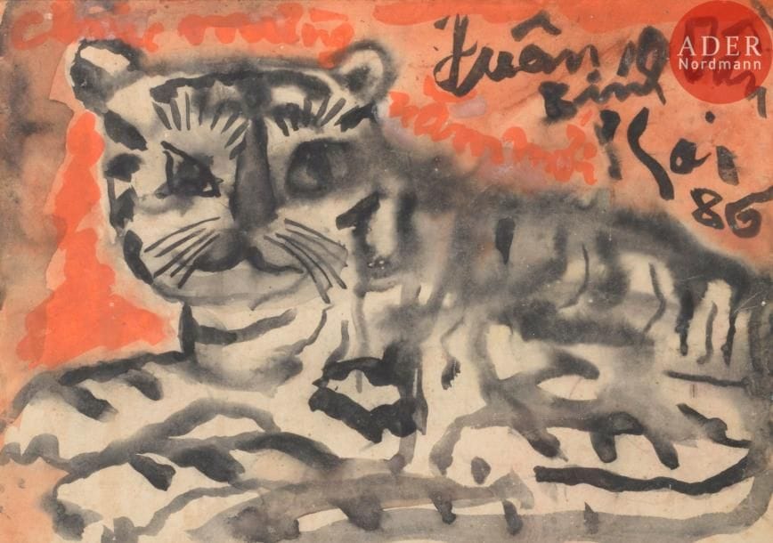 Xuan Phai BUI [vietnamien] (1920-1988)
Tigre, 1986
Aquarelle.
Signée et datée en haut à droite.
Annotée dans la composition
18 x 25.5 cm

Provenance : 
Ancienne collection Christian Duc.