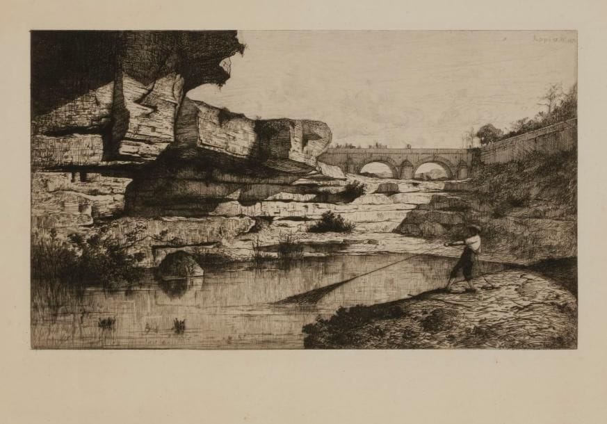 Adolphe Appian (1818-1898) 
Pont de Hauteville (grande pl.). 1870. Eau-forte. 440 x 345. Curtis et Prouté 30. Superbe et très rare épreuve sur vergé, avant réduction du cuivre. Légères ondulations verticales. Toutes marges. 