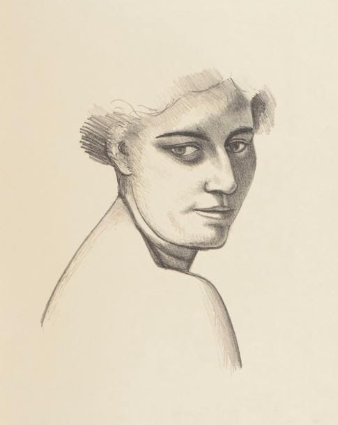 André Derain (1880-1954) 
Femme de trois-quarts à droite. (Pl. pour Métamorphoses). 1927. Lithographie. 250 x 320. Adhémar 71-4. Très belle épreuve, l’une des 25 sur japon fort, numérotée et signée au crayon. Petites épidermures dans l’angle supérieur droit au verso. Infimes plis de manipulation. Toutes marges. Tirage définitif à 100 épreuves.