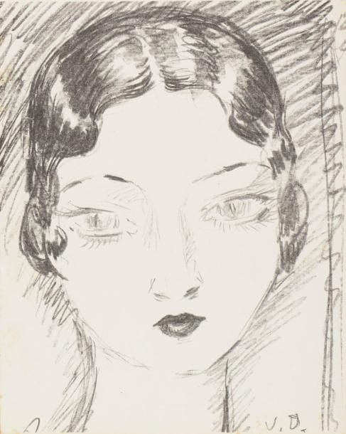 Kees van Dongen (1877-1968) 
Tête de femme de face, cheveux courts. 1929. Lithographie. 220 x 272. Juffermans L 15. Très belle épreuve tirée pleines marges, sur vélin mince. Infimes rousseurs éparses.