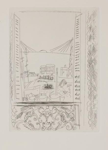 Raoul Dufy (1877-1953) 
Pl. pour E. Montfort, La Belle Enfant ou L’Amour à quarante ans. Paris, Ambroise Vollard, 1930. Eau-forte. Formats divers. Parfaites épreuves sur vélin ou vergé de Montval. Toutes marges. Ens. 7 p.