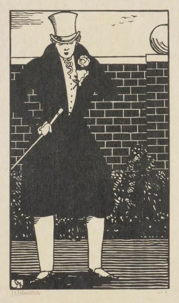 Jean-Émile Laboureur (1877-1943) 
Le Jeune homme à la rose ; La Jeune femme à la rose. 1905. Bois gravé. 139 x 243. Laboureur 620 et 622. Très belles épreuves tirées en noir respectivement sur japon vergé mince et sur vergé crème, signées au crayon, la 1re numérotée, la 2e légèrement oxydée, avec petit arrachement dans l’angle supérieur gauche. Toutes marges. Très rare. Ens. 2 p.