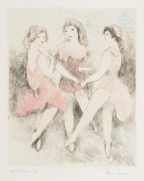 Marie Laurencin (1883-1956) 
L’Ange bleu. 1931. Eau-forte et roulette. 235 x 295. Marchesseau 168. Très belles épreuves sur vélin, l’une annotée « 5e état » (sans la roulette), numérotée, l’autre annotée « 4e état essai 3/6 », avec la roulette, tirée en couleurs. Toutes marges. Timbre sec : H. Petiet éditeur Paris (Lugt 2021a). Toutes marges. Ens. 2 p.