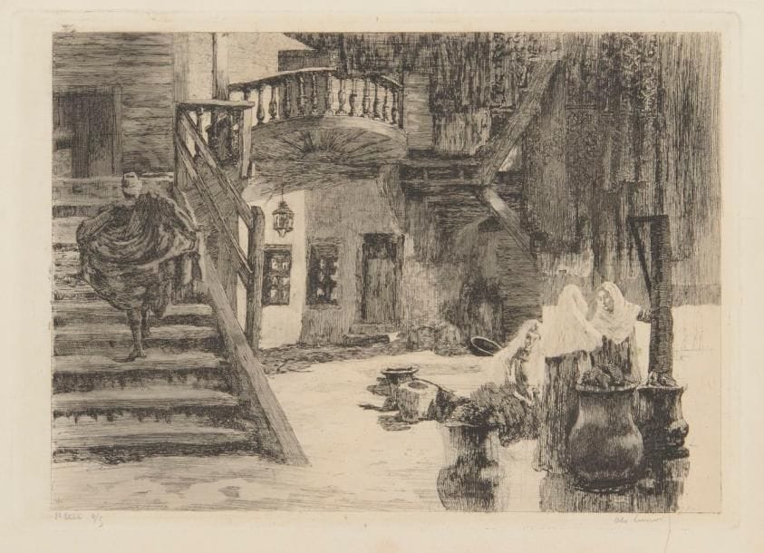 Alexandre Lunois (1863-1916) 
Vieille teinturerie à Scutari. Vers 1912. Eau-forte. 348 x 247. I.F.F. 160. Très belle épreuve sur vergé crème, annotée « 1er Etat 4/5 » et signée au crayon. Infimes rousseurs au bord droit. Toutes marges. 