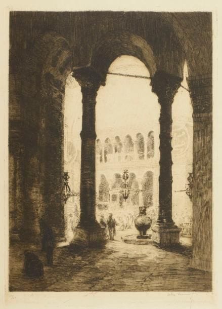 Alexandre Lunois (1863-1916) 
Intérieur de Sainte-Sophie. 1912. Eau-forte. 288 x 395. André p. 213 et repr. face p. 188 ; I.F.F. 165. Très belle et fraîche épreuve sur vélin fort, numérotée et signée au crayon. Toutes marges. Tirage à 40 épreuves. 