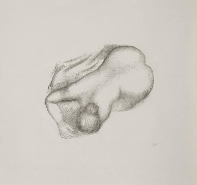 Aristide Maillol (1861-1944)
Femme nue penchée en avant. Autographie. 220 x 190. Guérin 286. Très belle et fraîche épreuve sur vergé de Montval, signée du monogramme au crayon. Toutes marges. Tirage à 100 épreuves. Timbre sec : H. Petiet éd. Paris (Lugt 2021a).