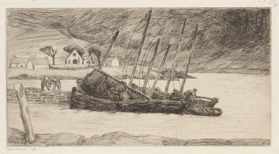 Jean Frélaut (1879-1954)
Paysages divers (La Cabane du pêcheur, Village de marins, Chapelle Saint-Philibert, Pêcheurs de Saint-Cado, Navire en armement, La Petite baie, Le Marché aux chevaux, Le Moulin à eau, La Fauche des foins, etc.) 1913-1924. Pointe sèche ; eau-forte. Très belles épreuves sur différents papiers, signées, annotées et dédicacées au crayon. Toutes marges. Ens. 19 p.