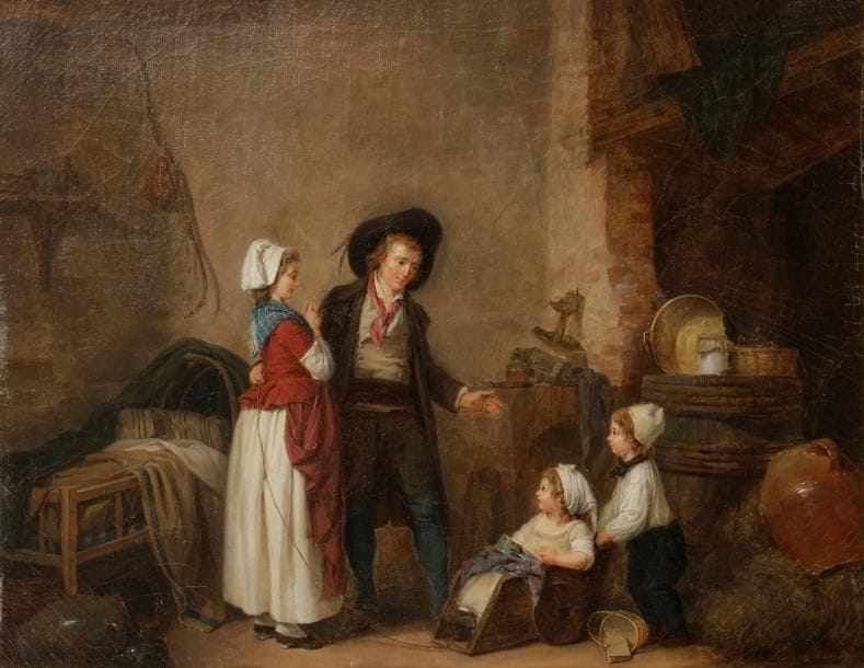 Marie Marc Antoine BILCOQ  (Paris 1755 - 1838)
La famille heureuse
Le retour du chasseur
Paire de toiles
49,5 x 61,5 cm
L’une, signée et datée en bas à droite : L. Bilcoq 183..