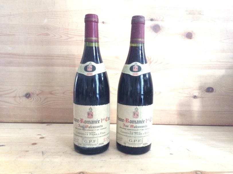 2 B VOSNE ROMANÉE AUX MALCONSORTS (1er Cru) e.t. légères; 1 c.s., Grivelet P&F, 1990