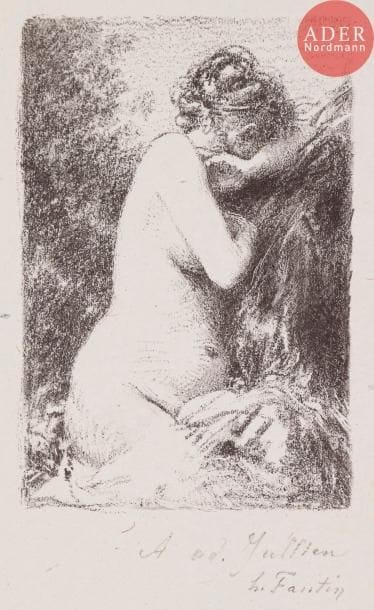Henri FANTIN-LATOUR
Étude de femme assise vue de dos ; Pleureuse. Étude de femme, assise de profil à droite ; Étude de femme debout, vue de face. 1897-1900. Lithographie. 129 x 80, 110 x 72 et 145 x 78. Hédiard-Mason 133, 150 et 155. Belles épreuves sur chine volant ou sur chine appliqué. Petites restes d’onglets en tête au verso à la 2e. Rousseurs éparses. Toutes marges. 
(Pl. parues dans divers ouvrages). Ens. 3 p.