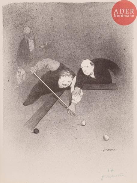 Félix VALLOTTON
Les Raseurs. 1893. Lithographie. 360 x 258. Vallotton et Goerg 42. Très belle et fraîche épreuve sur vélin glacé crème, numérotée et signée au crayon bleu. Infime empoussiérage et courte déchirure aux bords du feuillet. L’indentation de la pierre très visible. Petites marges normales. Tirage à 100 épreuves. (Planche reproduite dans L’Escarmouche du 17 décembre 1893).