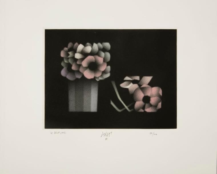 AVATI (Mario).
Les Quatre saisons.
Paris : Galerie Bernier, [1984]. — In-4 carré, 300 x 300 : (12 ff.), couverture imprimée. En feuilles, couverture rempliée, étui-boîte toilée de l’éditeur.
Édition tirée à 126 exemplaires sur papier vélin de Rives, comprenant 4 compositions gravées à la manière noire et tirées en couleurs de l’artiste Mario AVATI (1921-2009), représentant les 4 saisons. Chaque gravure a été titrée, numérotée et signée par l’artiste.
Exemplaire parfaitement conservé, enrichi d’un envoi d’Avati à Bernard Auclaire.