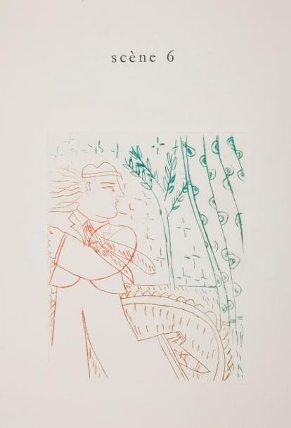[FASIANÓS (Alékos)] - APOLLINAIRE (Guillaume).
À quelle heure un train partira-t-il pour Paris ?
S.l. : Fata Morgana, 1982. — In-8, 230 x 160 : (20 ff. 2 premiers blancs), couverture illustrée. En feuilles, couverture rempliée, étui avec collage original.
Édition originale, illustrée de 13 pointes-sèches originales en couleurs du peintre grec Alékos FASIANÓS (né en 1935).
Tirage à 75 exemplaires sur vélin d’Arches, signés par l’artiste.
Il est joint la plaquette de Willard Bohn, de 8 feuillets in-8, intitulée Apollinaire et le mélodieux ravisseur.