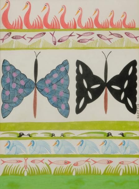 Scottie WILSON (1888-1972)
Papillons, poissons et volatiles
Gouache et encre.
Signée sur la droite.
33 x 24.5 cm