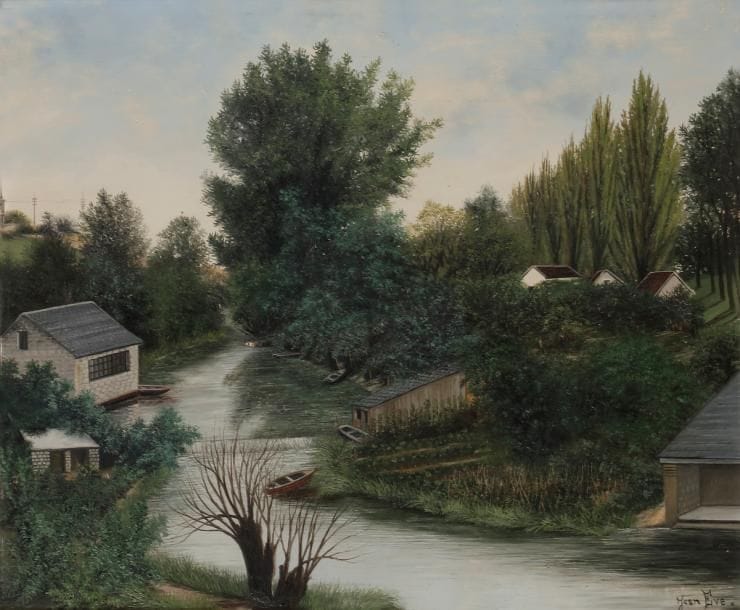 Jean EVE (1900-1968)
Petit paysage du Vexin
Huile sur panneau.
Signée en bas à droite.
Signée et titrée au dos.
38 x 46 cm

Provenance : 
Galerie Berri-Raspail, Paris (étiquette au dos).