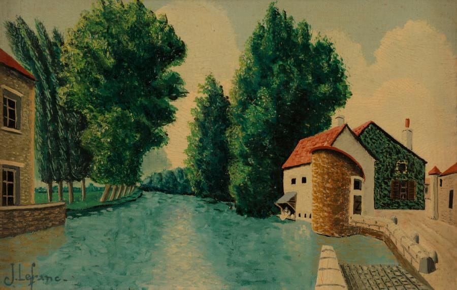 Jules LEFRANC (1887-1972)
Le canal
Huile sur carton.
Signée J. LEFRANC en bas à gauche.
12,5 x 19,5 cm

Provenance :
- Collection de M. et Mme B., Dannemois (Essonne - France). Œuvre acquise à l’époque.