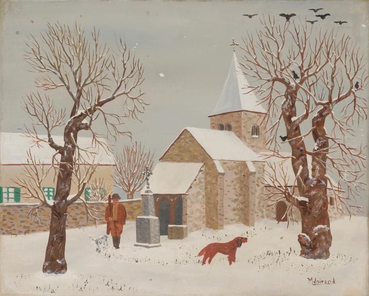 Maurice LOIRAND (1922-2008)
Village et chasseur sous la neige
Huile sur toile.
Signée en bas à droite.
22 x 27 cm