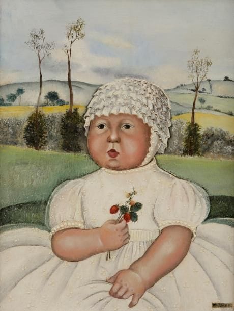 Madeleine Kula, dite LUKA (1894-1989)
Bébé aux fraises des bois, vers 1920
Huile sur panneau.
Signée en bas à droite dans un cartouche.
35 x 27 cm

Exposition : 
Bruxelles, 1925 (fragment d’étiquette au dos).