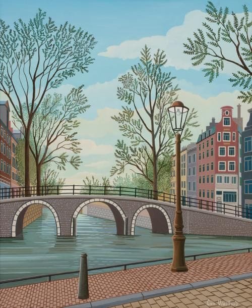 Lucien VIEILLARD (né en 1923)
Pont sur canal à Amsterdam
Huile sur toile.
Signée en bas à droite.
Signée et titrée au dos sur le châssis.
55 x 46 cm