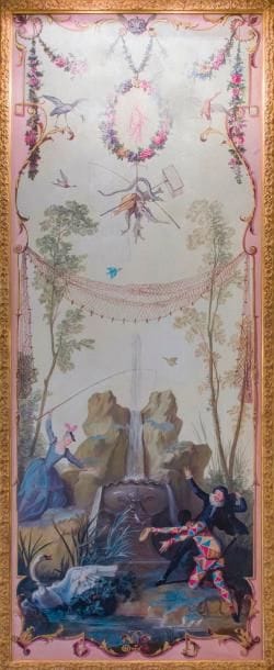 D’après Jean Baptiste OUDRY
Jeune femme pêchant tandis qu’Arlequin effarouche un cygne et La musique ou le concert
Deux cadres de style Régence
Dimensions intérieures : 180 x 58 cm, dimensions totales : 187 x 65 cm
Procédé Troubetzkoy
Cadre de la Maison R.G.