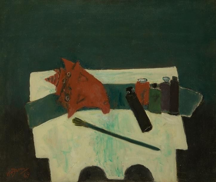 Henri HAYDEN (1883-1970)
Nature morte au coquillage rouge, 1969
Huile sur toile.
Signée et datée en bas à gauche.
65 x 81 cm

Bibliographie : 
Samuel Beckett, Philippe Chabert, Christophe Zagrodzki, Hayden, Éditions Fragments, 2005, reproduit p. 146.
