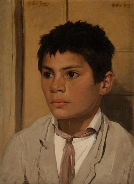 Edouard DE JANS (1855-1919)
Jeune napolitain, 1879
Huile sur toile.
Signée en haut à gauche.
Datée et située « Naples » en haut à droite.
39 x 29 cm