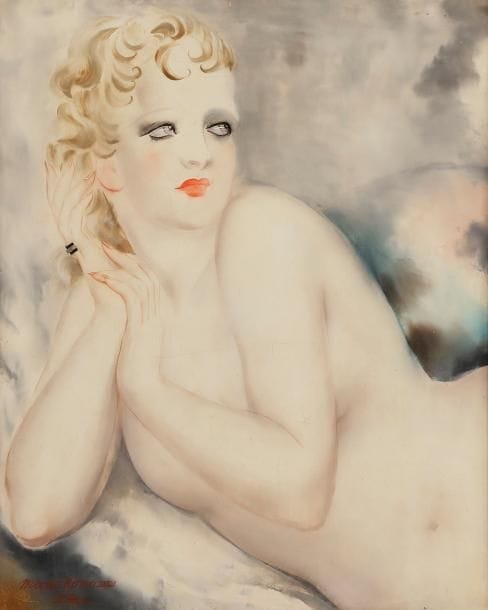 Micao KONO [japonais] (1900-1979)
Nu en buste, 1933
Huile sur papier contrecollé sur toile.
Signée et datée en bas à gauche.
(Craquelures).
46 x 38 cm