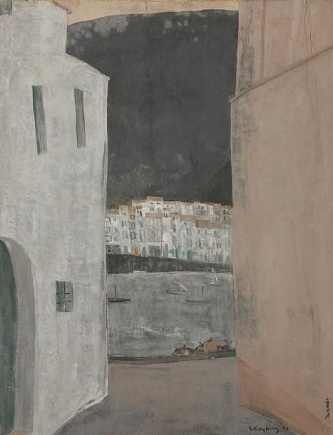 Shigeyoshi KOYAMA (né en 1940)
Cadaquès, una Calle de Poal, 1980
Huile sur toile.
Signée et datée en bas à droite.
Signée, datée et titrée au dos.
(Petits manques).
65 x 50 cm