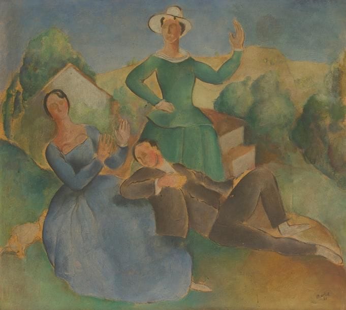 Pedro PRUNA (1904-1977)
Danse champêtre, 1921
Huile sur carton.
Signée et datée en bas à droite.
32.5 x 36 cm
Provenance : 
Ancienne collection André Level. Par descendance.

L’œuvre figure dans l’inventaire de la succession André Level en 1947 sous le numéro présumé 373.
