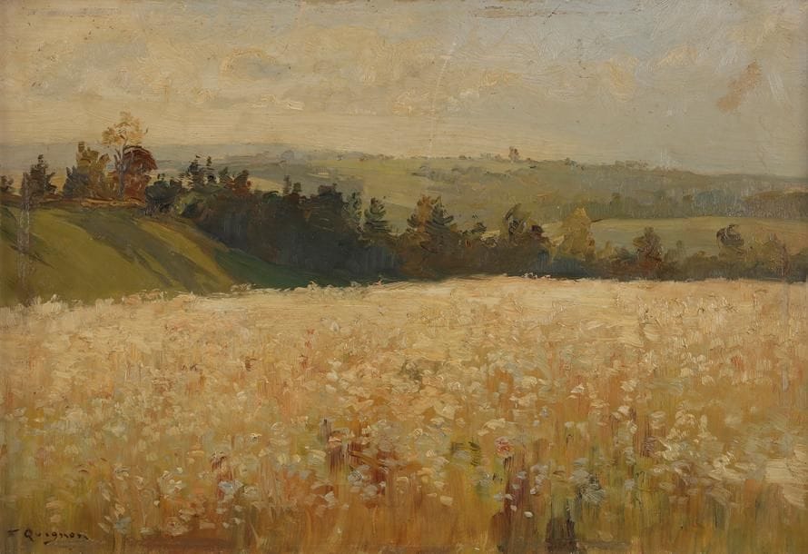 Fernand QUIGNON (1854-1941)
Champ de blé
Huile sur panneau.
Signée en bas à gauche.