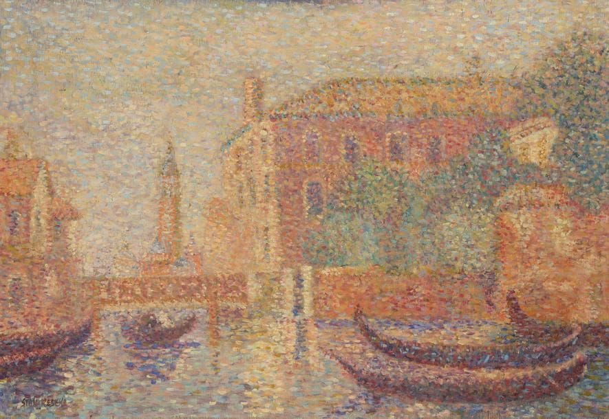 Stan RESZKA (né en 1924)
Venise, 1953
Huile sur panneau.
Signée en bas à gauche.
Signée, datée et titrée au dos.
50 x 73 cm