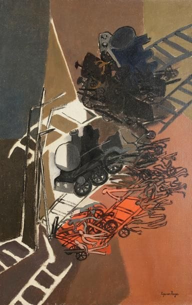 Suzanne ROGER (1899-1986)
Le Nœud ferroviaire, 1944
Huile sur toile.
Signée en bas à droite.
92 x 60 cm
Provenance : 
Galerie Louise Leiris, Paris, n°02322 (étiquette au dos).
Exposition :
Kunsthalle Bern, 1953, n°0380.