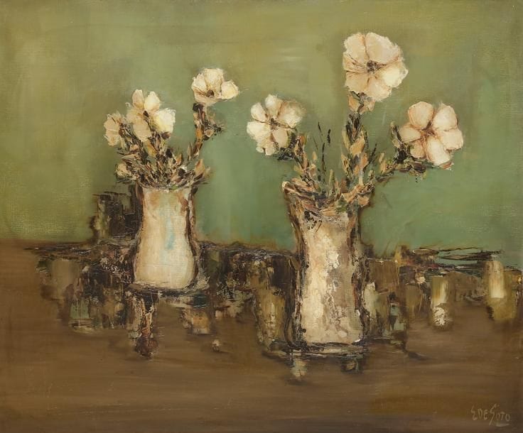 Eduardo DE SOTO (né en 1917)
Fleurs, 1964
Huile sur toile.
Signée en bas à droite.
54 x 65 cm
