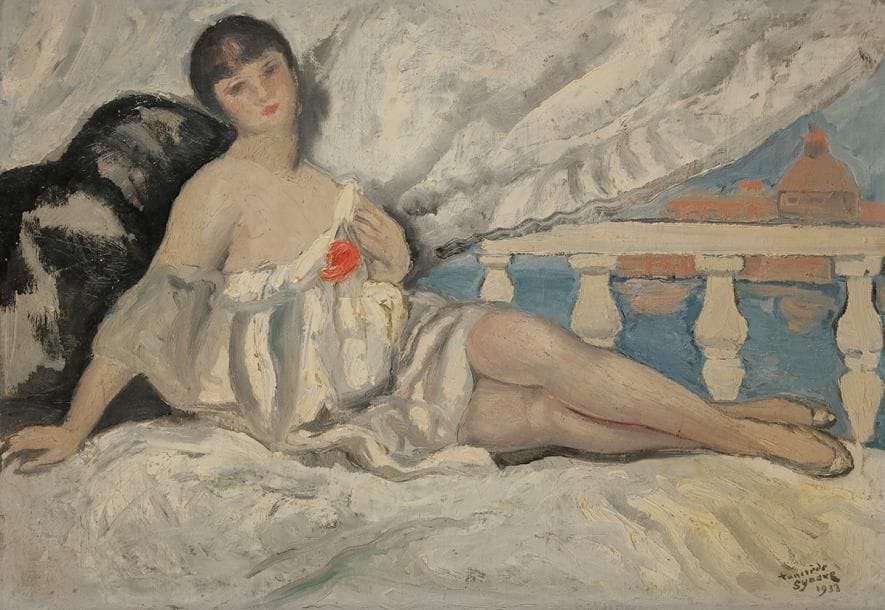 Tancrède SYNAVE (1860-1936)
Jeune femme, 1933
Huile sur toile.
Signée et datée en bas à droite.
Signée et titrée au dos.
38 x 55 cm
